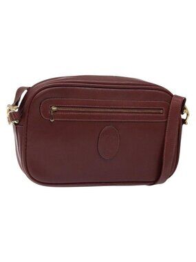Authentic CARTIER Must Line Shoulder Bag Leather Bordeaux Gold